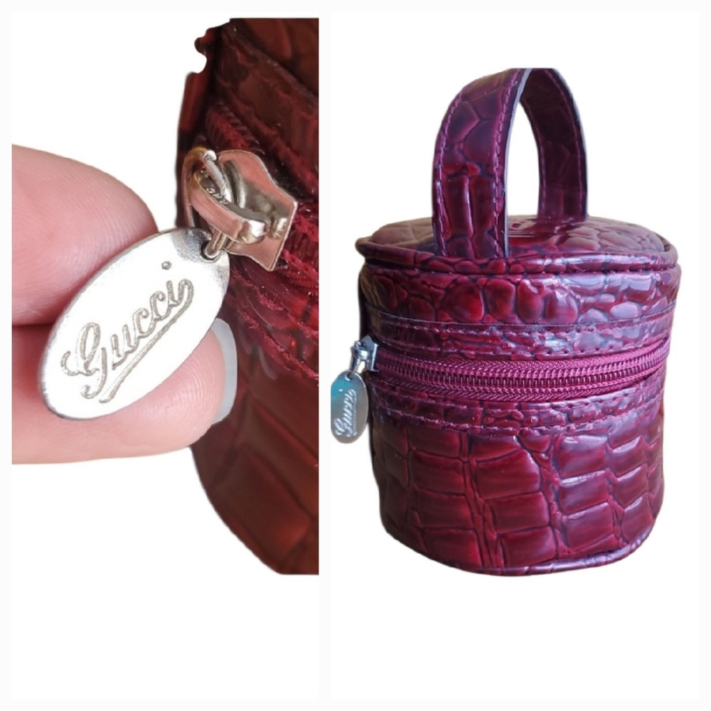 Vintage Gucci Crocodile-Embossed Watch Or Jewelery Travel Bag Patent Leather